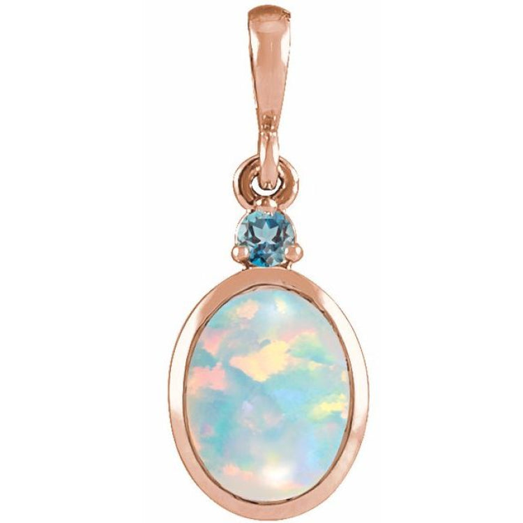 14K Rose Gold 8x6 mm Lab-Grown White Opal & Natural London Blue Topaz Pendant