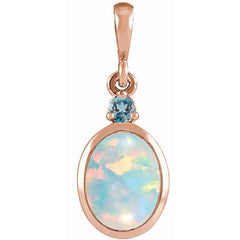 14K Rose Gold 5x3 mm Lab-Grown White Opal & Natural London Blue Topaz Pendant