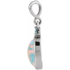 Sterling Silver 5x3 mm Lab-Grown White Opal & Natural London Blue Topaz Pendant