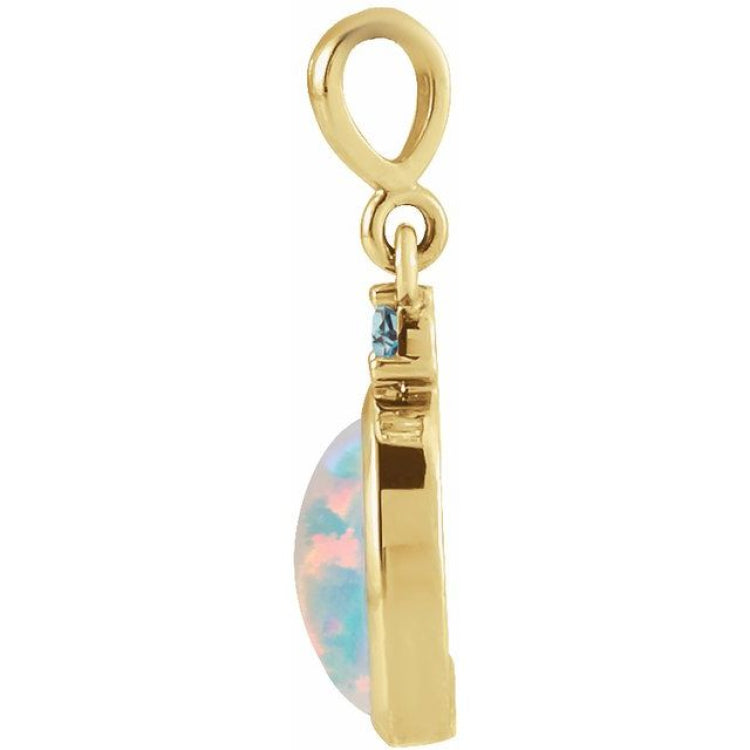 14K Yellow Gold 5x3 mm Lab-Grown White Opal & Natural London Blue Topaz Pendant