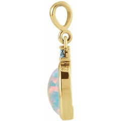 14K Yellow Gold 5x3 mm Lab-Grown White Opal & Natural London Blue Topaz Pendant