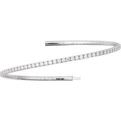 14K White Gold 3 CTW Natural Diamond Flexible Bangle 7" Bracelet