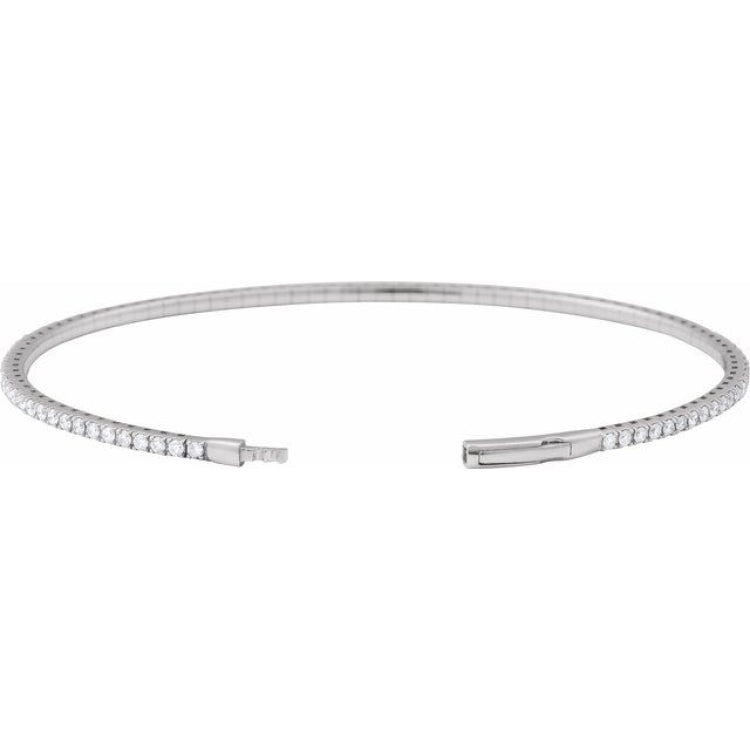 14K White Gold 1 1/2 CTW Lab-Grown Diamond Flexible Bangle 7" Bracelet