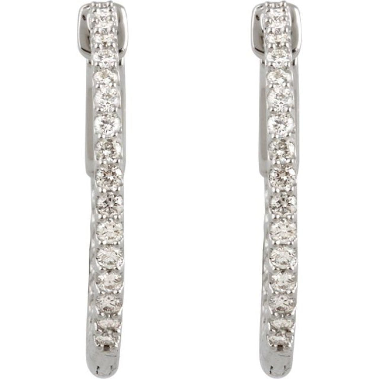 14K White Gold 3/4 CTW Lab-Grown Diamond Inside-Outside 23 mm Hinged Hoop Earrings