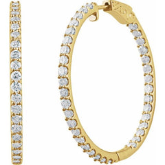 14K Yellow Gold 6 1/2 CTW Lab-Grown Diamond Inside-Outside 51 mm Hinged Hoop Earrings