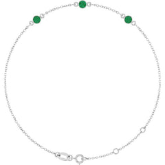 14K White Gold Lab-Grown Emerald Bezel-Set 3-Stone 6 1/2-7 1/2" Bracelet