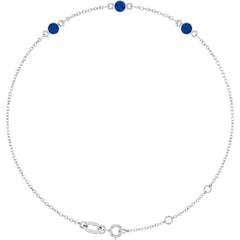 14K White Gold Lab-Grown Blue Sapphire Bezel-Set 3-Stone 6 1/2-7 1/2" Bracelet