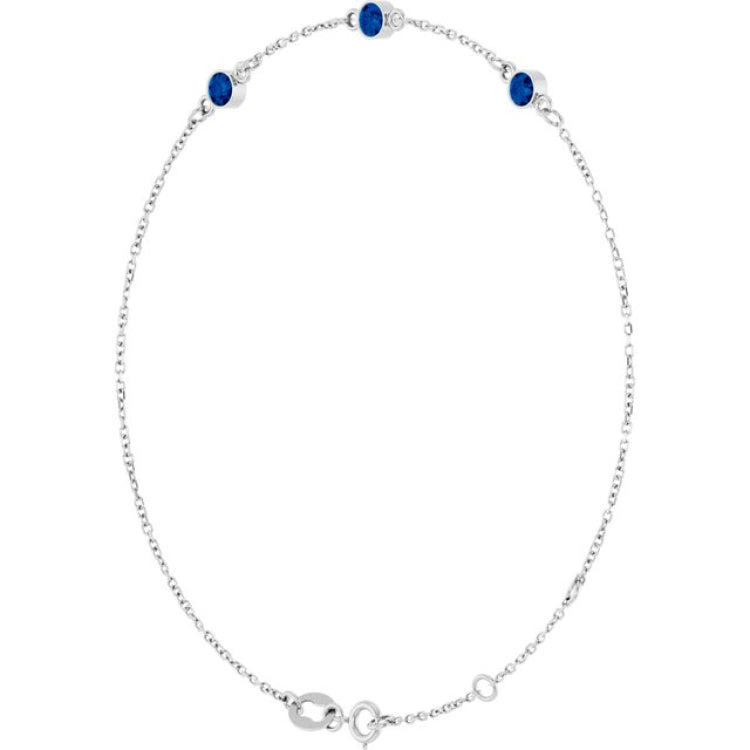 14K White Gold Lab-Grown Blue Sapphire Bezel-Set 3-Stone 6 1/2-7 1/2" Bracelet
