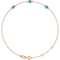 14K Rose Gold Natural Blue Zircon Bezel-Set 3-Stone 6 1/2-7 1/2" Bracelet