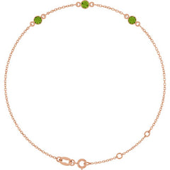 14K Rose Gold Natural Peridot Bezel-Set 3-Stone 6 1/2-7 1/2" Bracelet