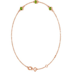 14K Rose Gold Natural Peridot Bezel-Set 3-Stone 6 1/2-7 1/2" Bracelet