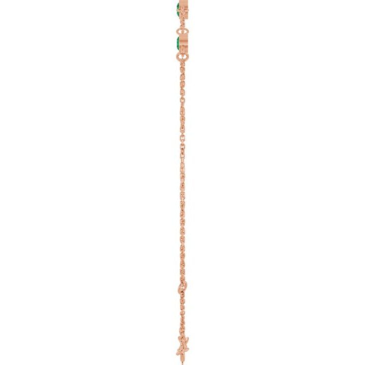 14K Rose Gold Lab-Grown Emerald Bezel-Set 3-Stone 6 1/2-7 1/2" Bracelet
