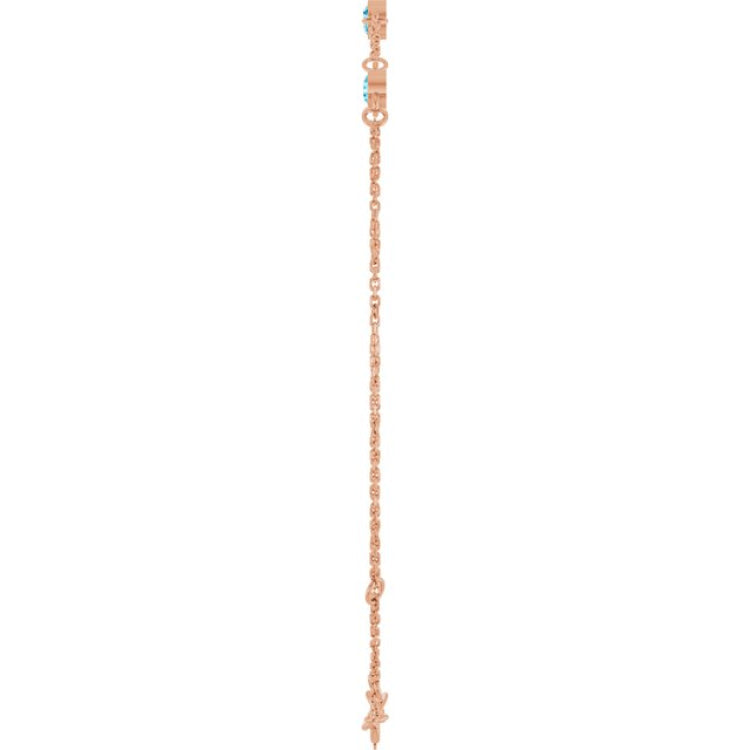14K Rose Gold Natural Aquamarine Bezel-Set 3-Stone 6 1/2-7 1/2" Bracelet