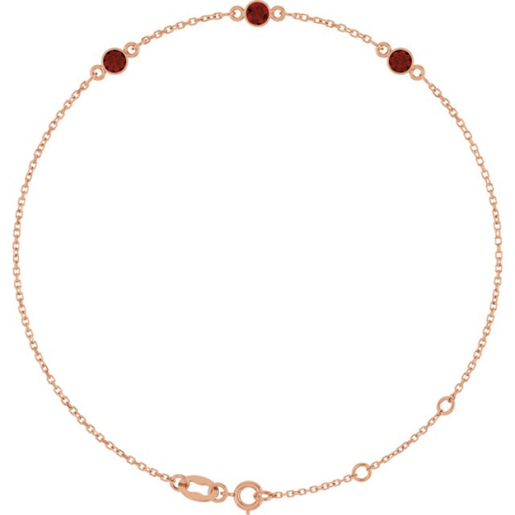14K Rose Gold Natural Mozambique Garnet Bezel-Set 3-Stone 6 1/2-7 1/2" Bracelet