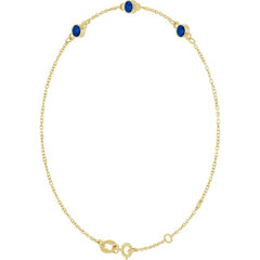 14K Yellow Gold Lab-Grown Blue Sapphire Bezel-Set 3-Stone 6 1/2-7 1/2" Bracelet