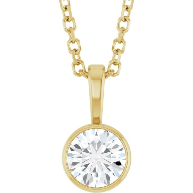 14K Yellow Gold 1/3 CT Natural Diamond Bezel-Set Solitaire 16-18" Necklace