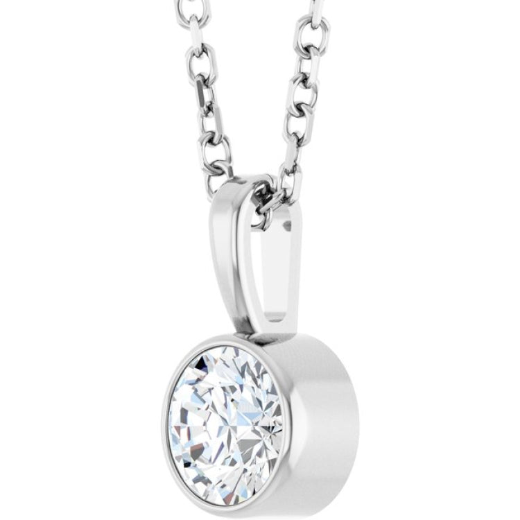 14K White Gold 1/3 CT Natural Diamond Bezel-Set Solitaire 16-18" Necklace
