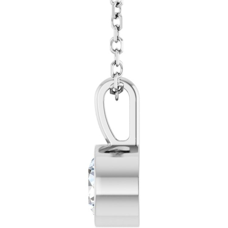 14K White Gold 1/2 CT Natural Diamond Bezel-Set Solitaire 16-18" Necklace