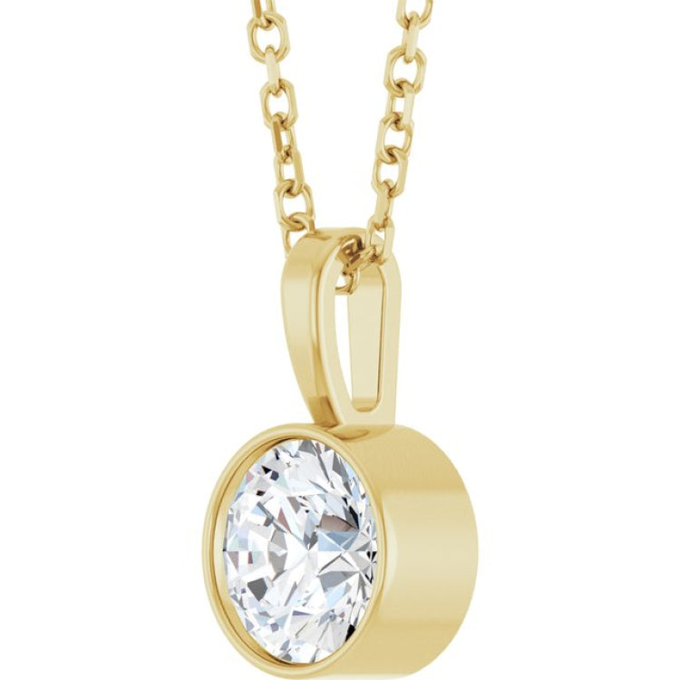 14K Yellow Gold 5/8 CT Lab-Grown Diamond Bezel-Set Solitaire 16-18" Necklace