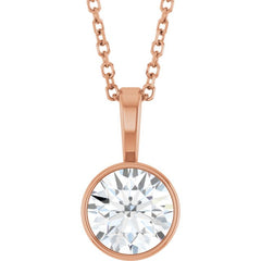 14K Rose Gold 9/10 CT Lab-Grown Diamond Bezel-Set Solitaire 16-18" Necklace