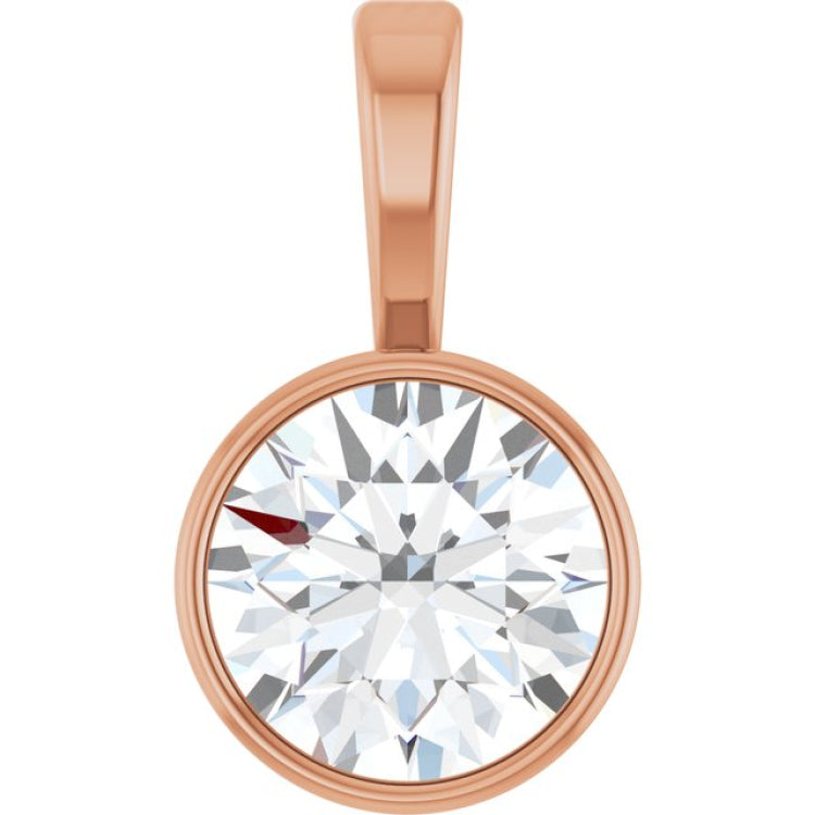 14K Rose Gold 3/4 CT Natural Diamond Bezel-Set Solitaire Pendant