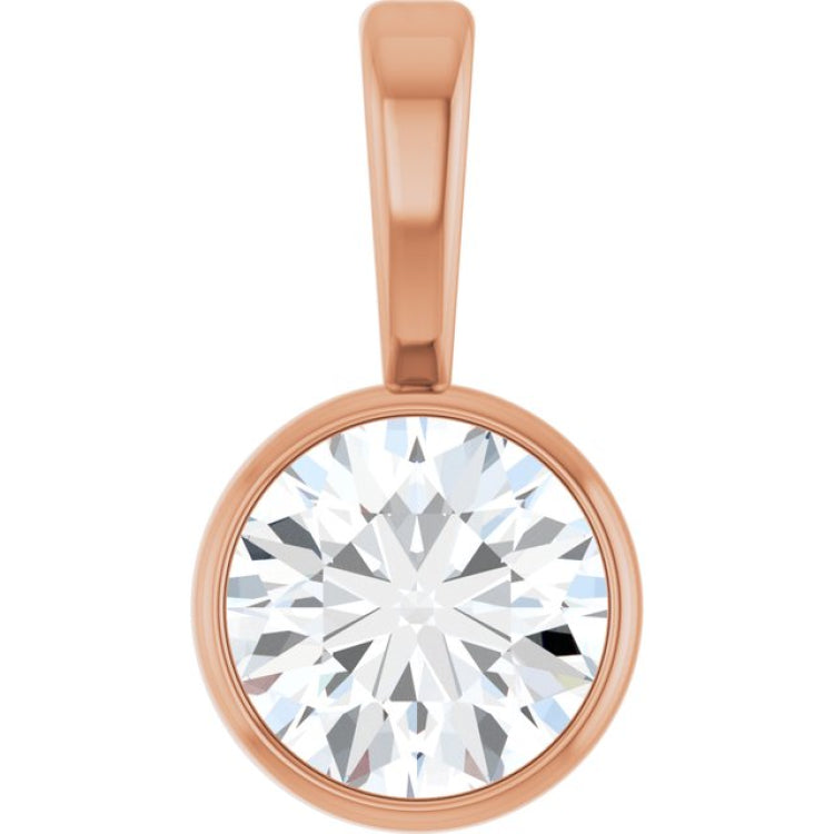 14K Rose Gold 1/3 CT Lab-Grown Diamond Bezel-Set Solitaire Pendant