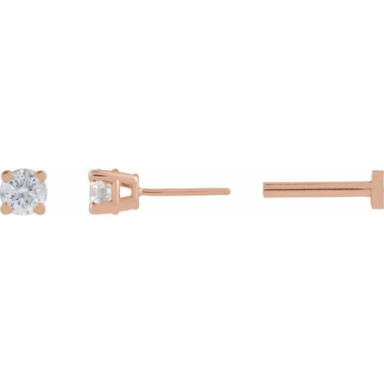 14K Rose Gold 1/10 CT Natural Diamond  Earring
