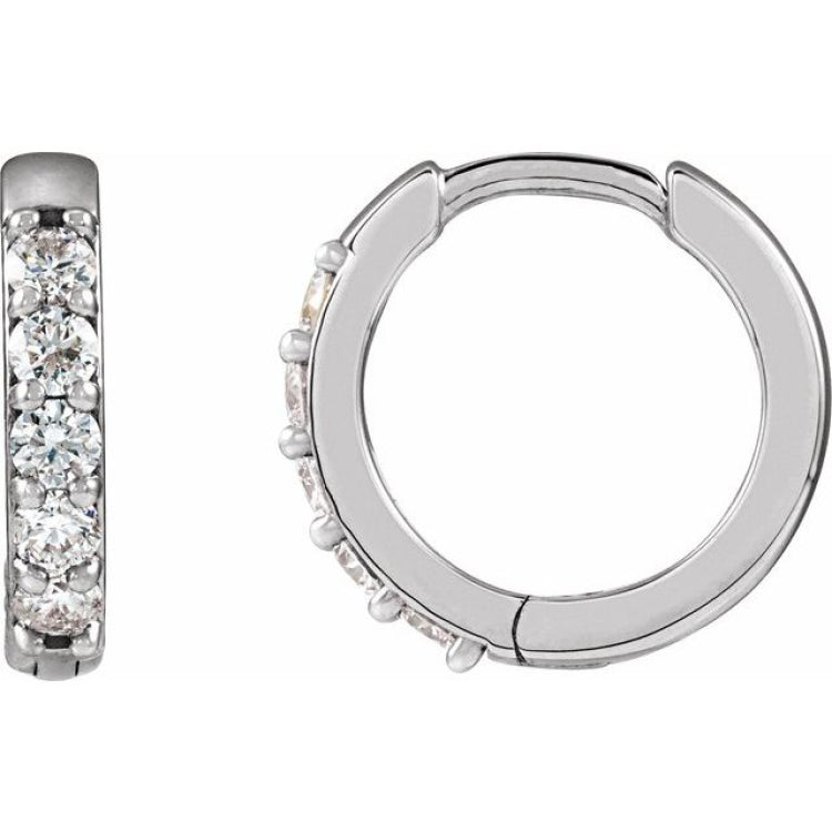 Sterling Silver 1/4 CTW Natural Diamond Hinged 12.5 mm Hoop Earrings