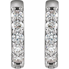 Platinum 1/4 CTW Natural Diamond Hinged 12.5 mm Hoop Earrings