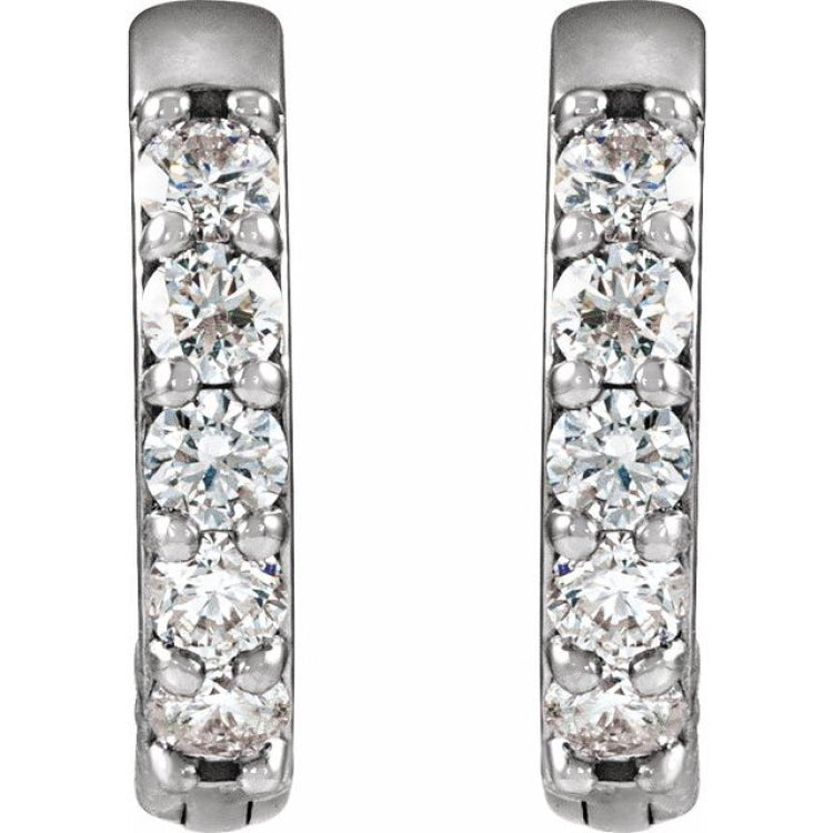Platinum 1/4 CTW Lab-Grown Diamond Hinged 12.5 mm Hoop Earrings
