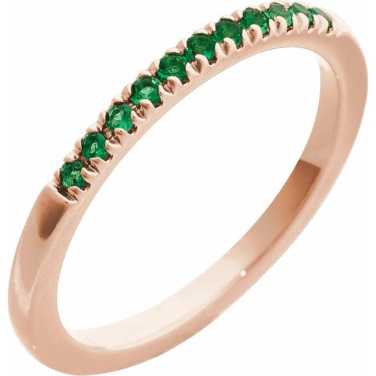 10K Rose Gold Natural Emerald Stackable Ring