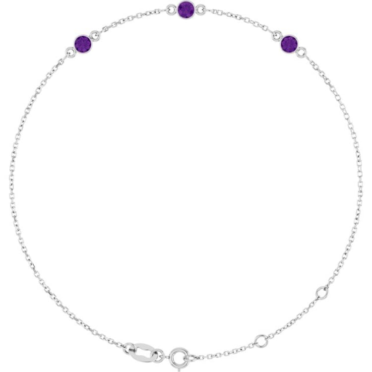 Sterling Silver Natural Amethyst Bezel-Set 3-Stone 6 1/2-7 1/2" Bracelet