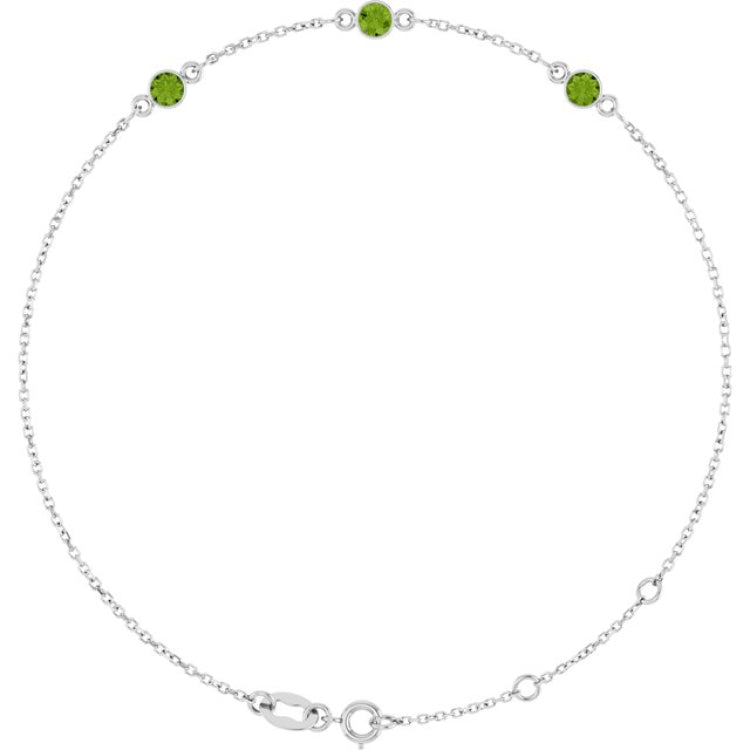 Sterling Silver Natural Peridot Bezel-Set 3-Stone 6 1/2-7 1/2" Bracelet