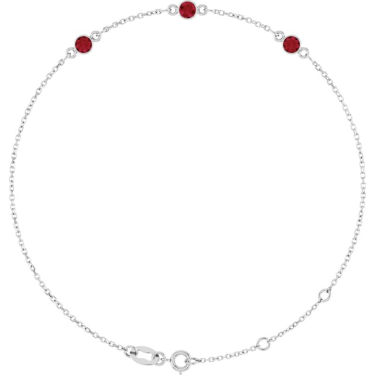 Sterling Silver Natural Ruby Bezel-Set 3-Stone 6 1/2-7 1/2" Bracelet