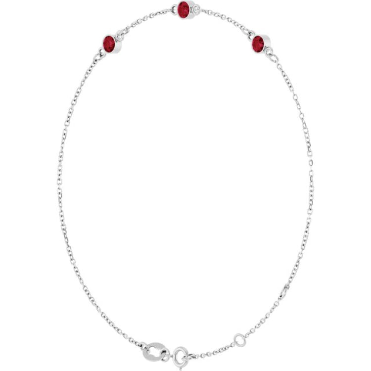 Sterling Silver Lab-Grown Ruby Bezel-Set 3-Stone 6 1/2-7 1/2" Bracelet