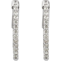 Sterling Silver Imitation White Cubic Zirconia Inside-Outside 19 mm Hinged Hoop Earrings