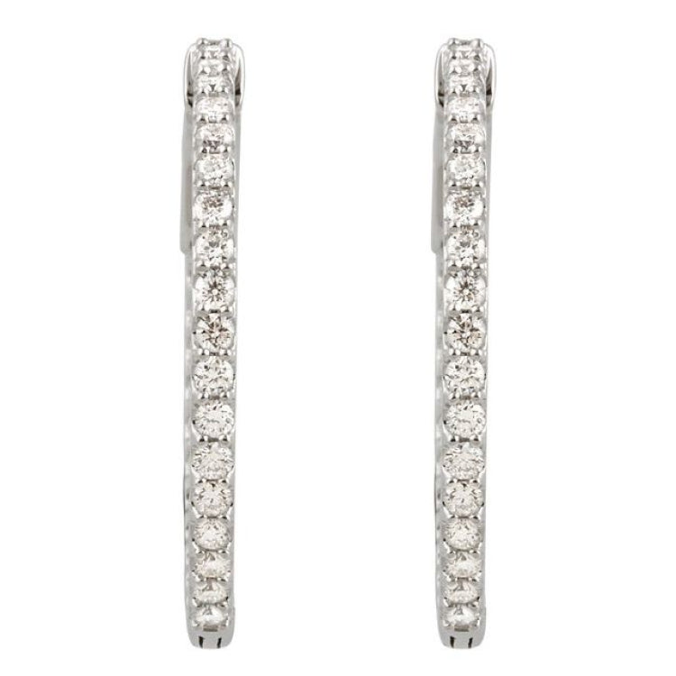Sterling Silver Imitation White Cubic Zirconia Inside-Outside 26.5 mm Hinged Hoop Earrings