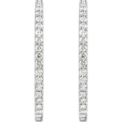 Sterling Silver Imitation White Cubic Zirconia Inside-Outside 41.5 mm Hinged Hoop Earrings