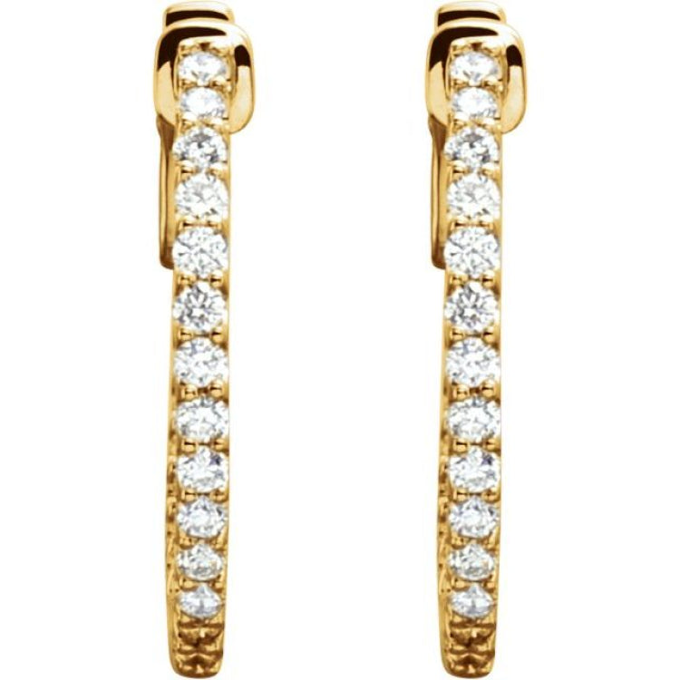 14K Yellow Gold 1/2 CTW Natural Diamond Inside-Outside 19 mm Hinged Hoop Earrings