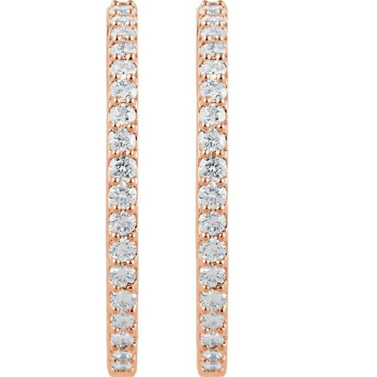 14K Rose Gold 3 CTW Natural Diamond Inside-Outside 34.5 mm Hinged Hoop Earrings