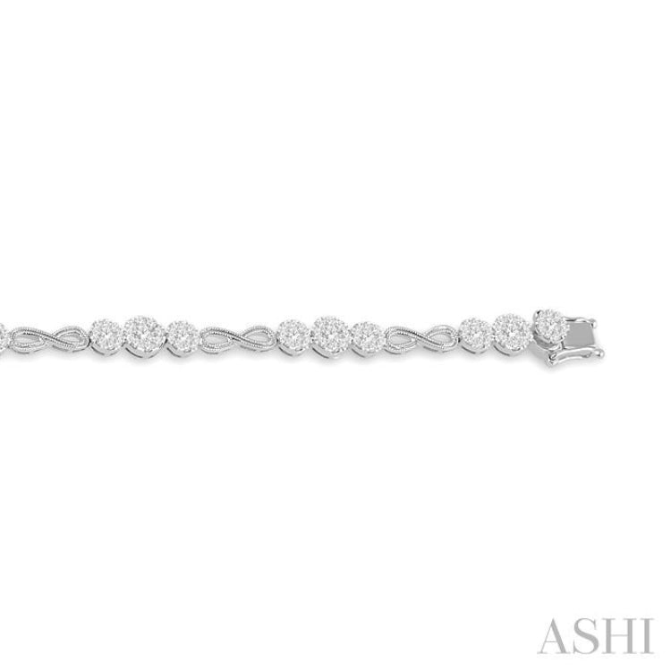 2 1/2 Ctw Tri-Mount Set & Milgrain Infinity Link Lovebright Round Cut Diamond Bracelet in 14K White Gold
