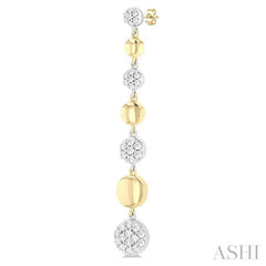 1/2 Ctw Two-Toned Puffed Circular Link Round Cut Diamond Fashion Long Earring in 14K Yellow and White Gold