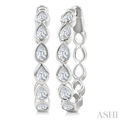 1 Ctw Bezel Set Pear Cut Diamond Fashion Hoop Earring in 14K White Gold