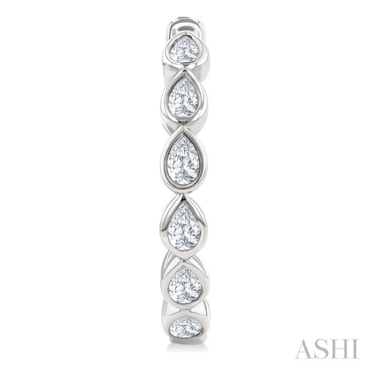1 Ctw Bezel Set Pear Cut Diamond Fashion Hoop Earring in 14K White Gold