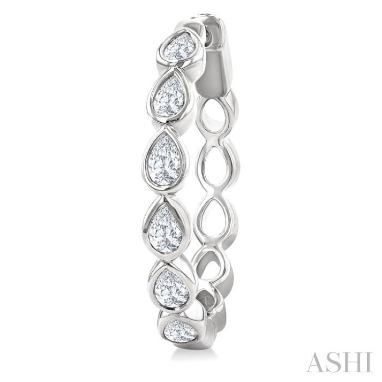 1 Ctw Bezel Set Pear Cut Diamond Fashion Hoop Earring in 14K White Gold