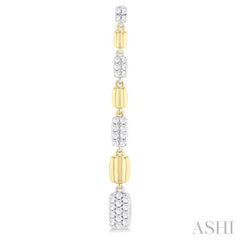 1/2 Ctw Two-Toned Puffed Rectangular Link Round Cut Diamond Fashion Long Earring in 14K Yellow and White Gold