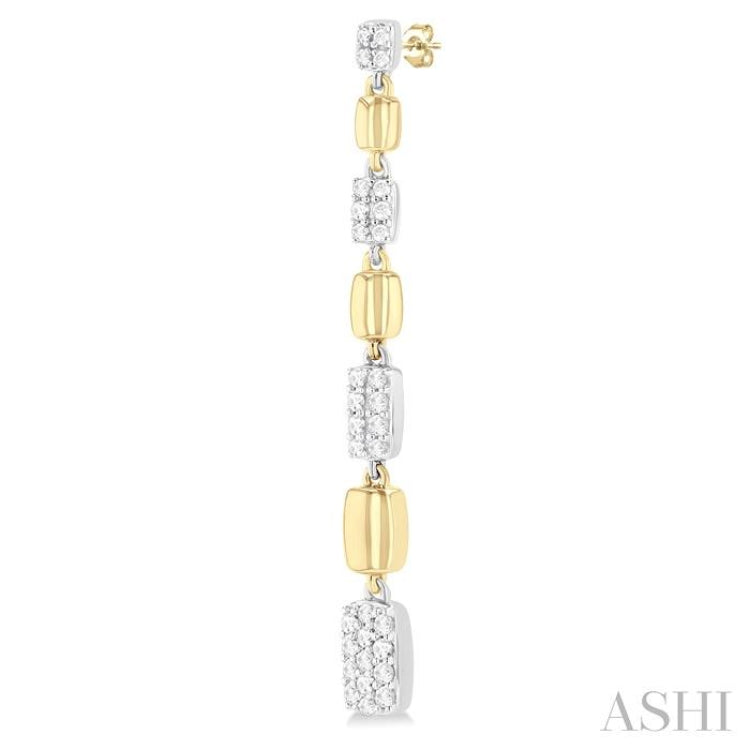 1/2 Ctw Two-Toned Puffed Rectangular Link Round Cut Diamond Fashion Long Earring in 14K Yellow and White Gold