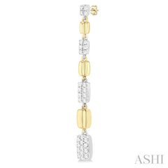 1/2 Ctw Two-Toned Puffed Rectangular Link Round Cut Diamond Fashion Long Earring in 14K Yellow and White Gold