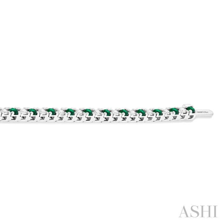 2.5 MM Emerald and 1 1/2 Ctw Round Cut Diamond Square Box Link Precious Tennis Bracelet in 14K White Gold