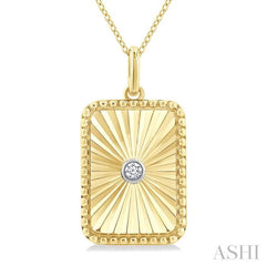 1/20 Ctw Rectangle Fluted Medallion Round Cut Diamond Pirouette Pendant With Chain in Yellow Gold Vermeil